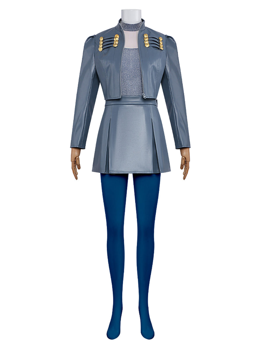 Descendants 5 Chloe Costume Descendants Wicked Wonderland Princess Blue PU Leather Cosplay Outfit