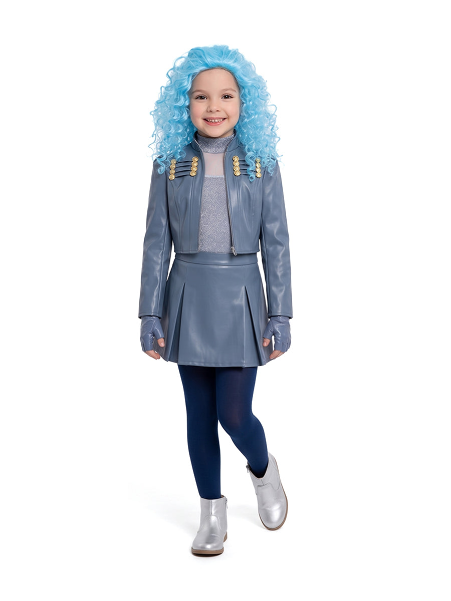 Descendants 5 Chloe Costume Descendants Wicked Wonderland Princess Blue PU Leather Cosplay Outfit
