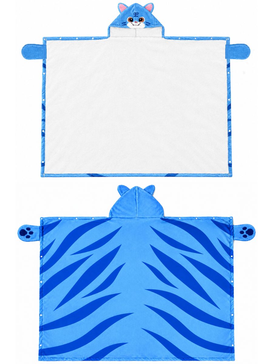 Kpop Blue Tiger Hooded Blanket Poncho Cute Tiger Stripe Fleece Cape with Paw Pockets
