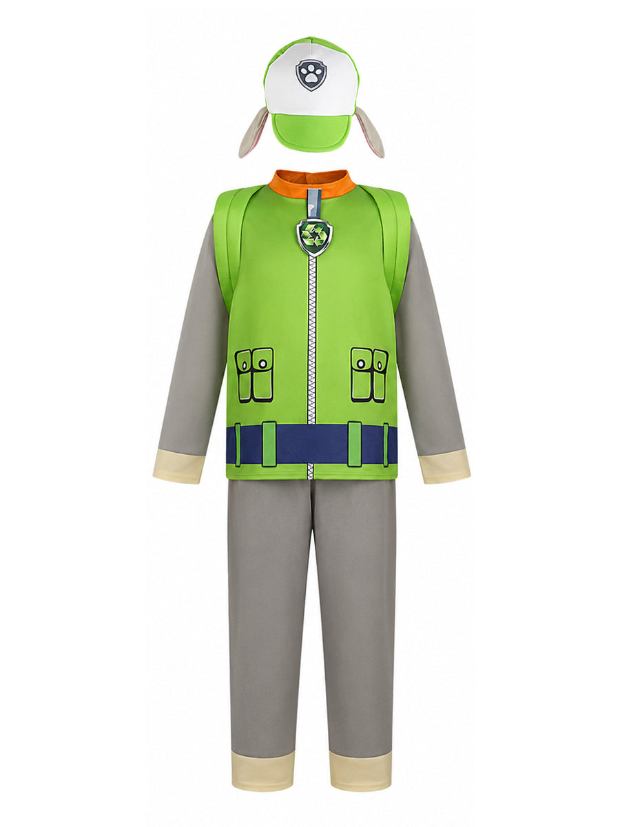 Boys Paw Patrol Rocky Costume Green Puppy Cosplay Outfit 