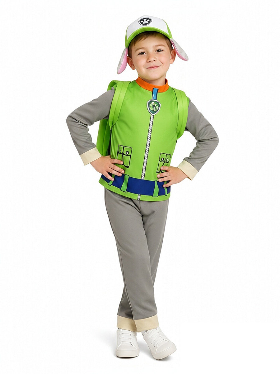 Boys Paw Patrol Rocky Costume Green Puppy Cosplay Outfit 