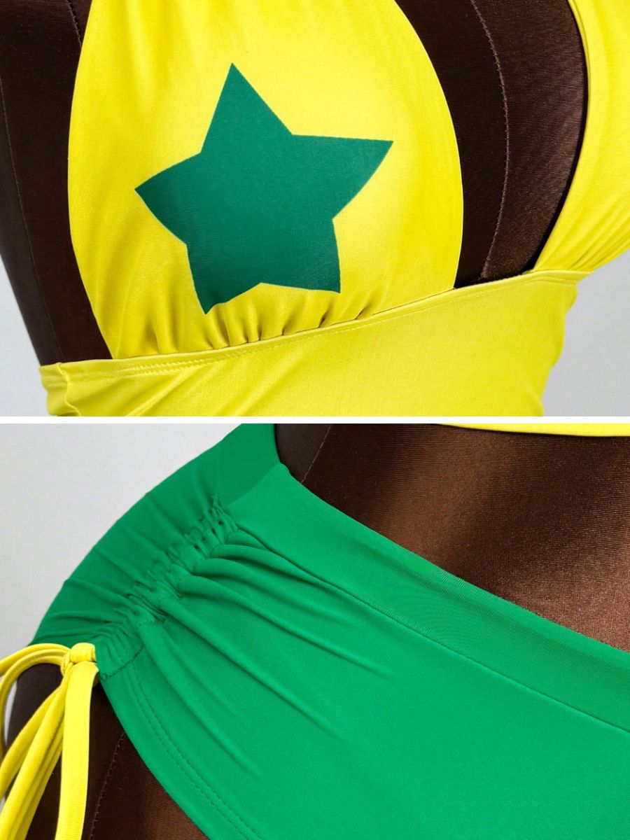 Brazil Two Piece Swimwear Set Y2K Halter Crop Top and Booty Shorts 