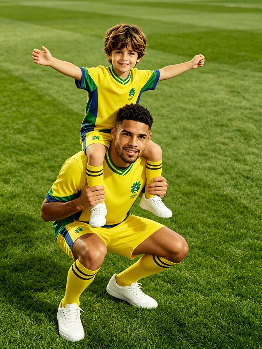 Brazil Soccer Jersey and Shorts for Kids and Adult Brazil Training Sports Fan Outfit with Socks