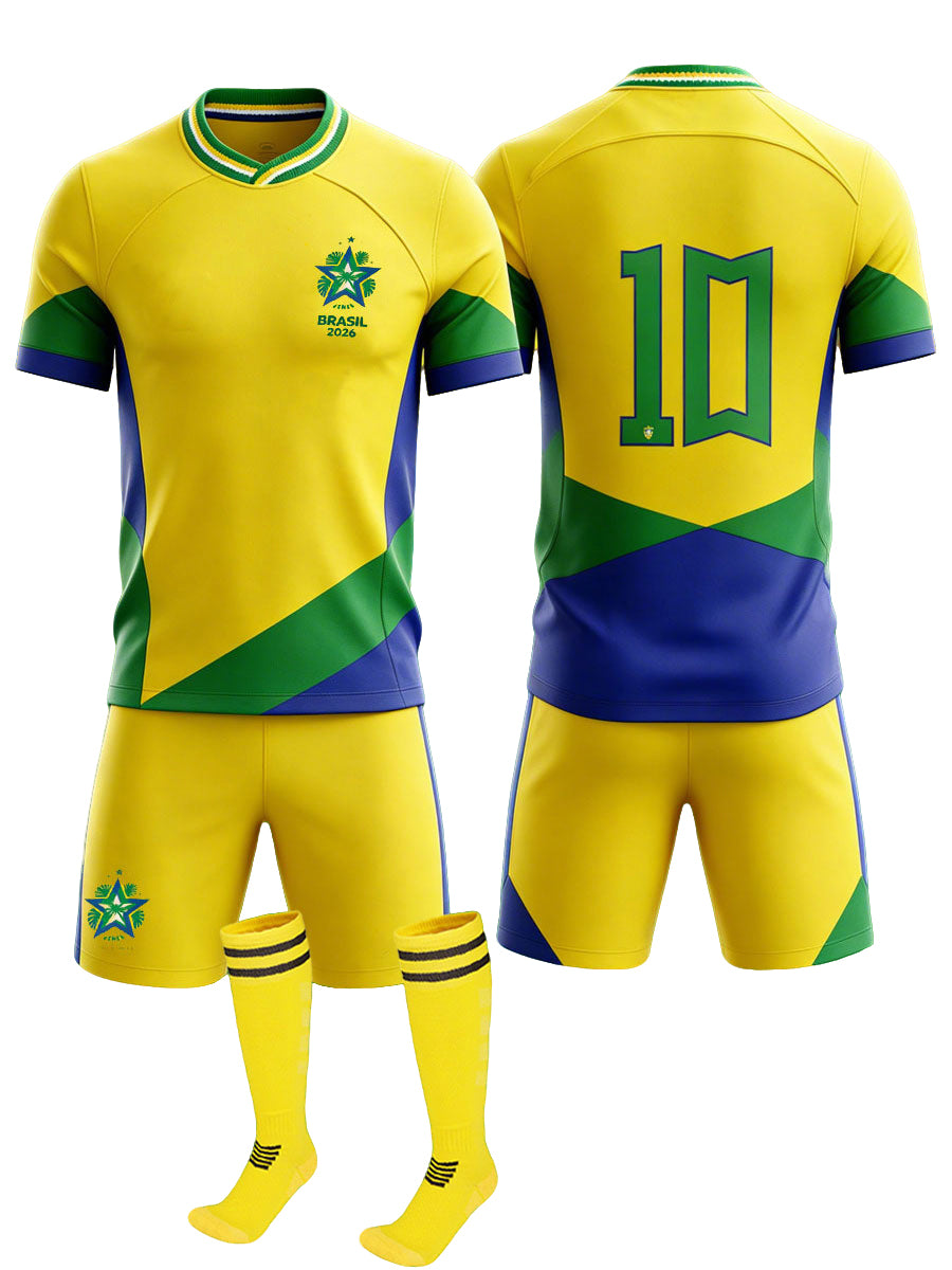 Brazil Soccer Jersey and Shorts for Kids and Adult Brazil Training Sports Fan Outfit with Socks