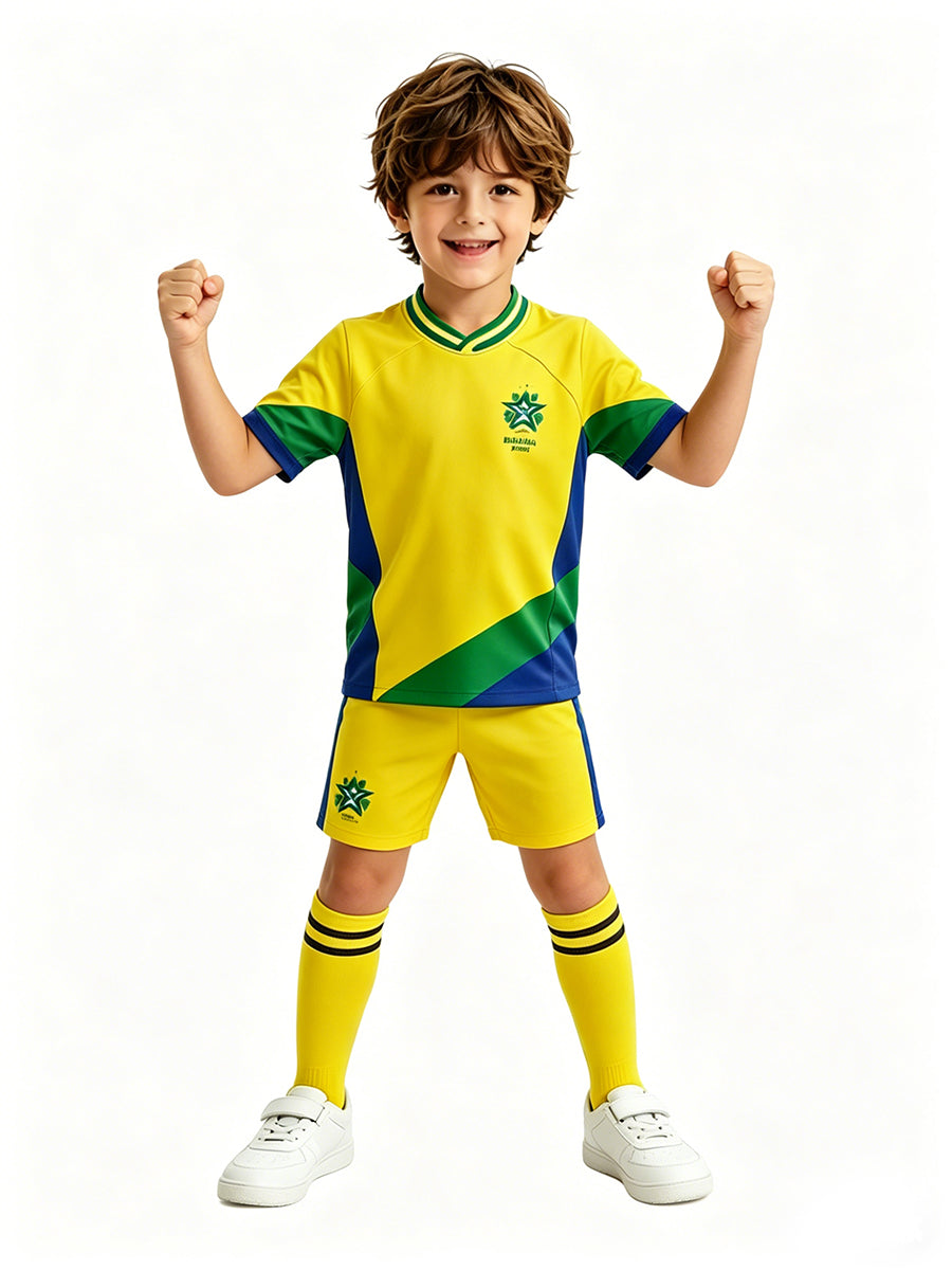 Brazil Soccer Jersey and Shorts for Kids and Adult Brazil Training Sports Fan Outfit with Socks