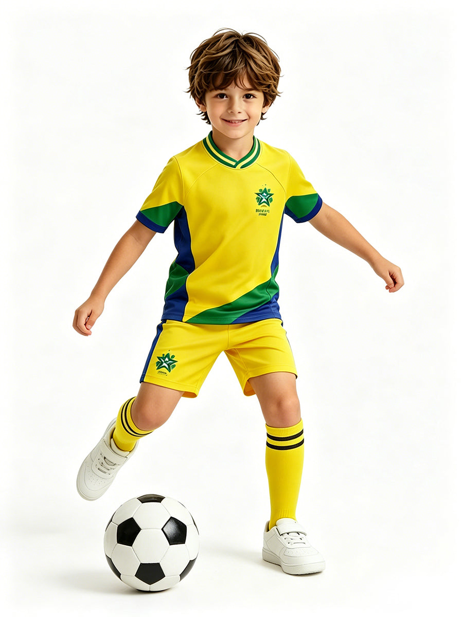 Brazil Soccer Jersey and Shorts for Kids and Adult Brazil Training Sports Fan Outfit with Socks