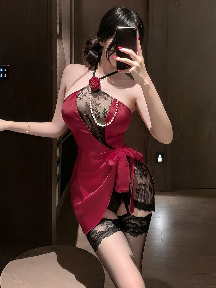Burgundy Asymmetrical Wrap Babydoll Dress – YOMORIO