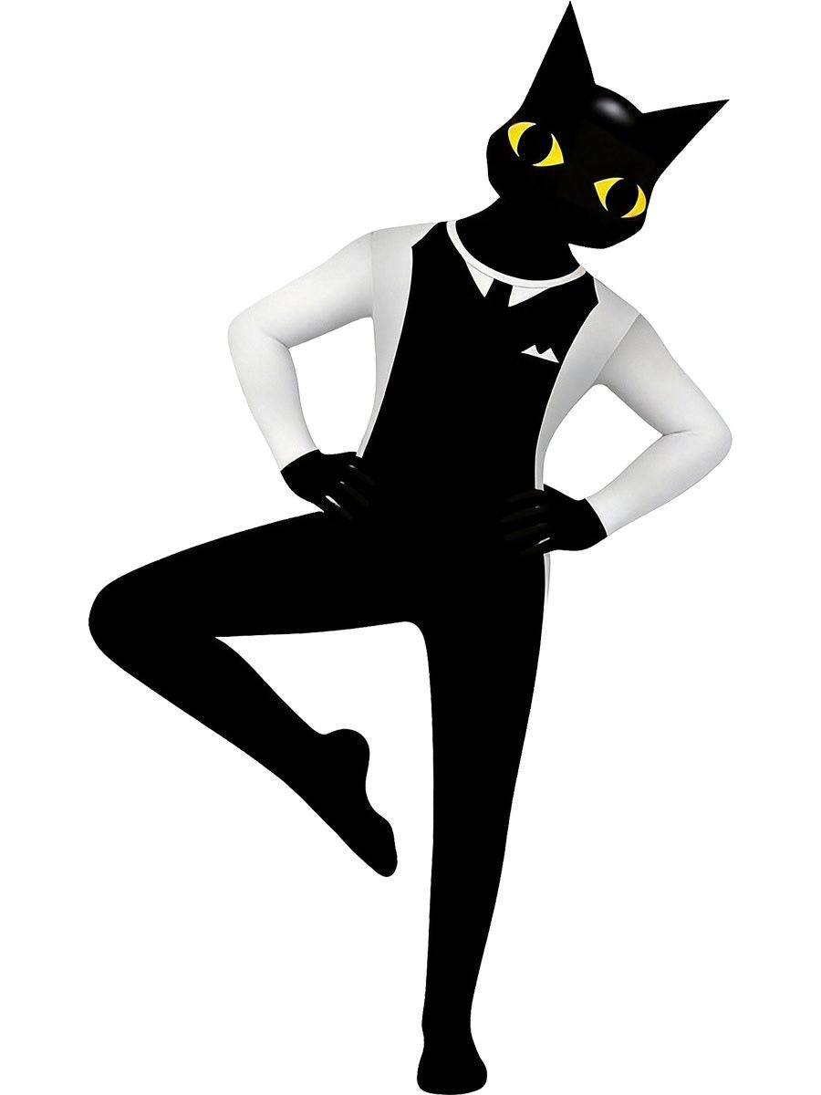 Animal Hospital Secret Agent Costume Cat in Black Full Body Jumpsuit for Kids and Adults 