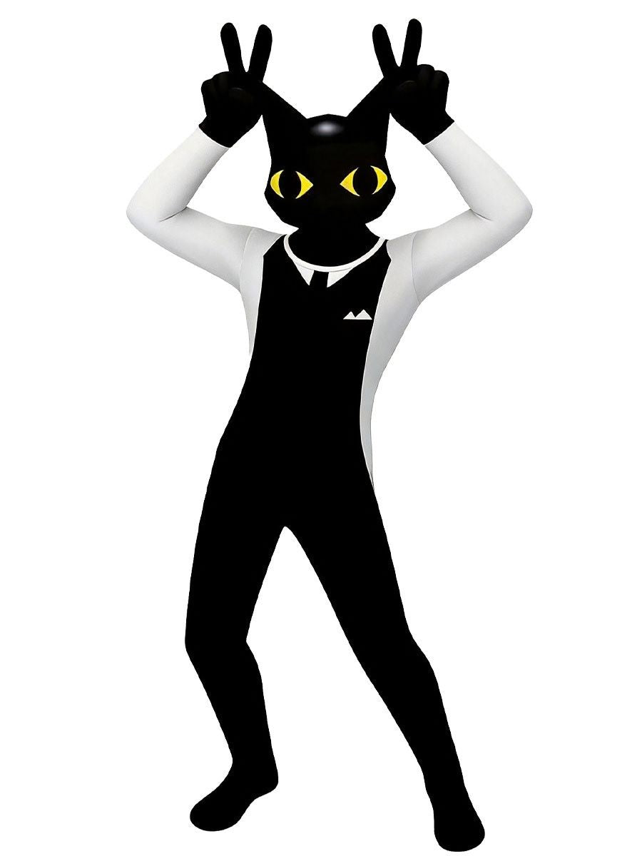 Animal Hospital Secret Agent Costume Cat in Black Full Body Jumpsuit for Kids and Adults 