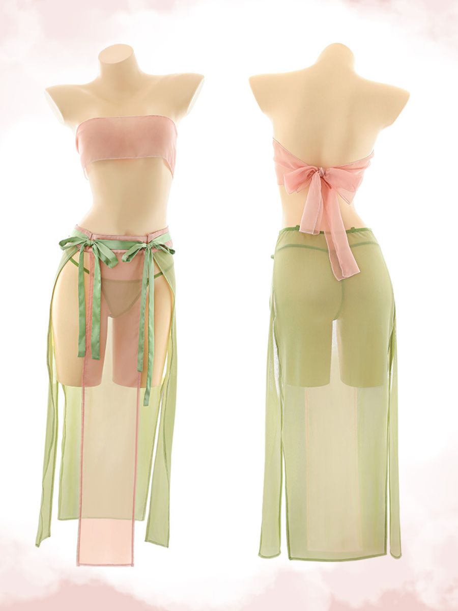 Chinese Style Cosplay Lingerie Set Sheer Mesh Bunny Girl Nightwear Set