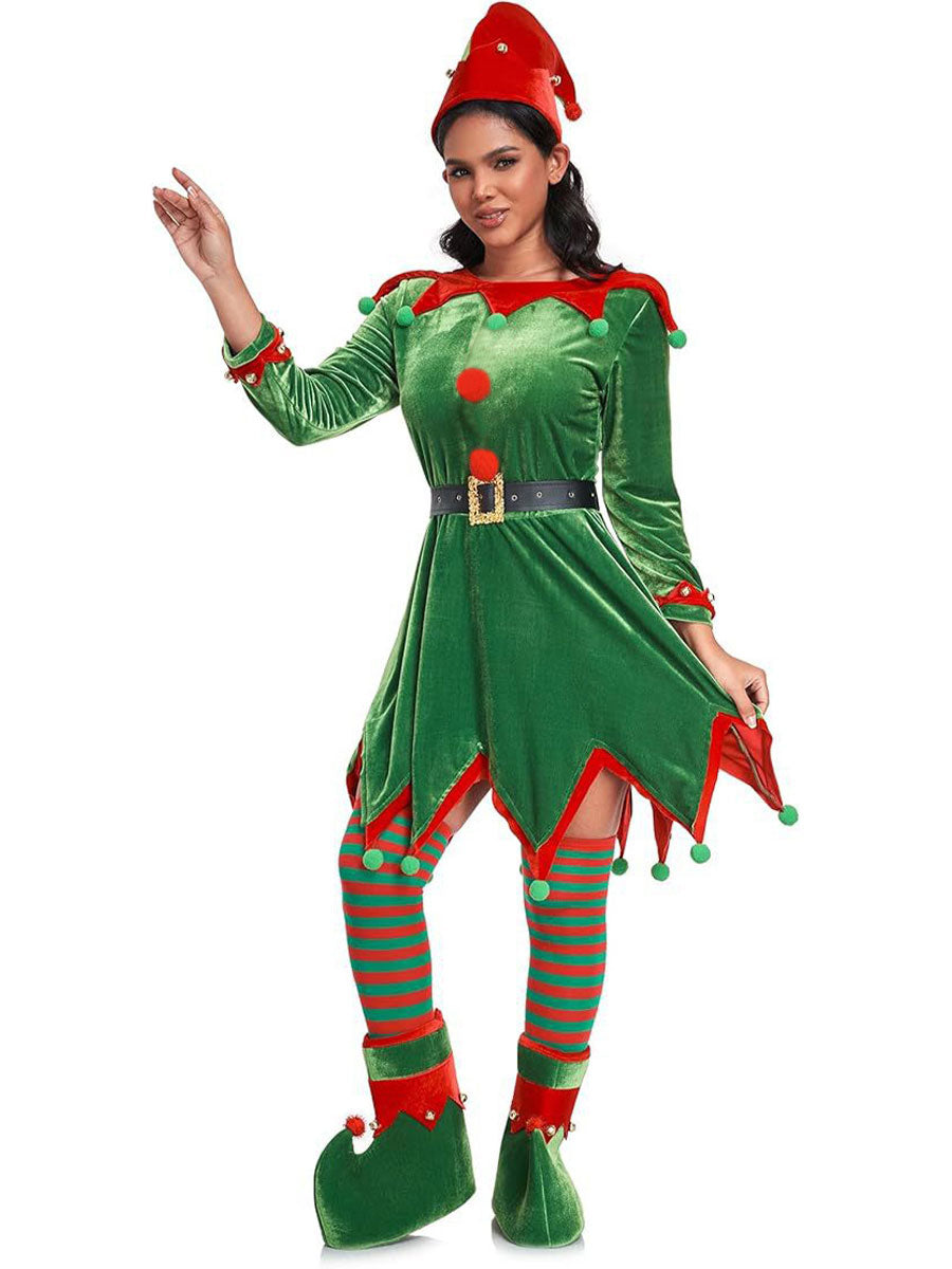 Christmas Elf Costume Velvet Dress Set