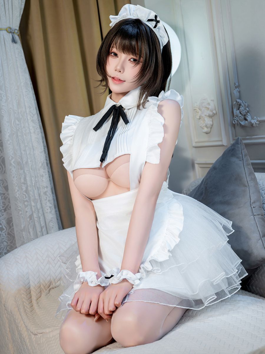 Anime French Maid Cosplay Costume Set Black Puff Sleeve Dress with Ruffled Apron and Headband