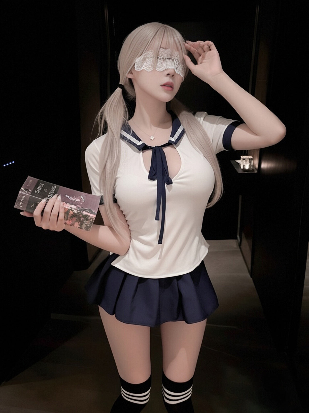 Anime School Girl Cosplay Costume Japanese Sailor Style Top and Skirt Set 