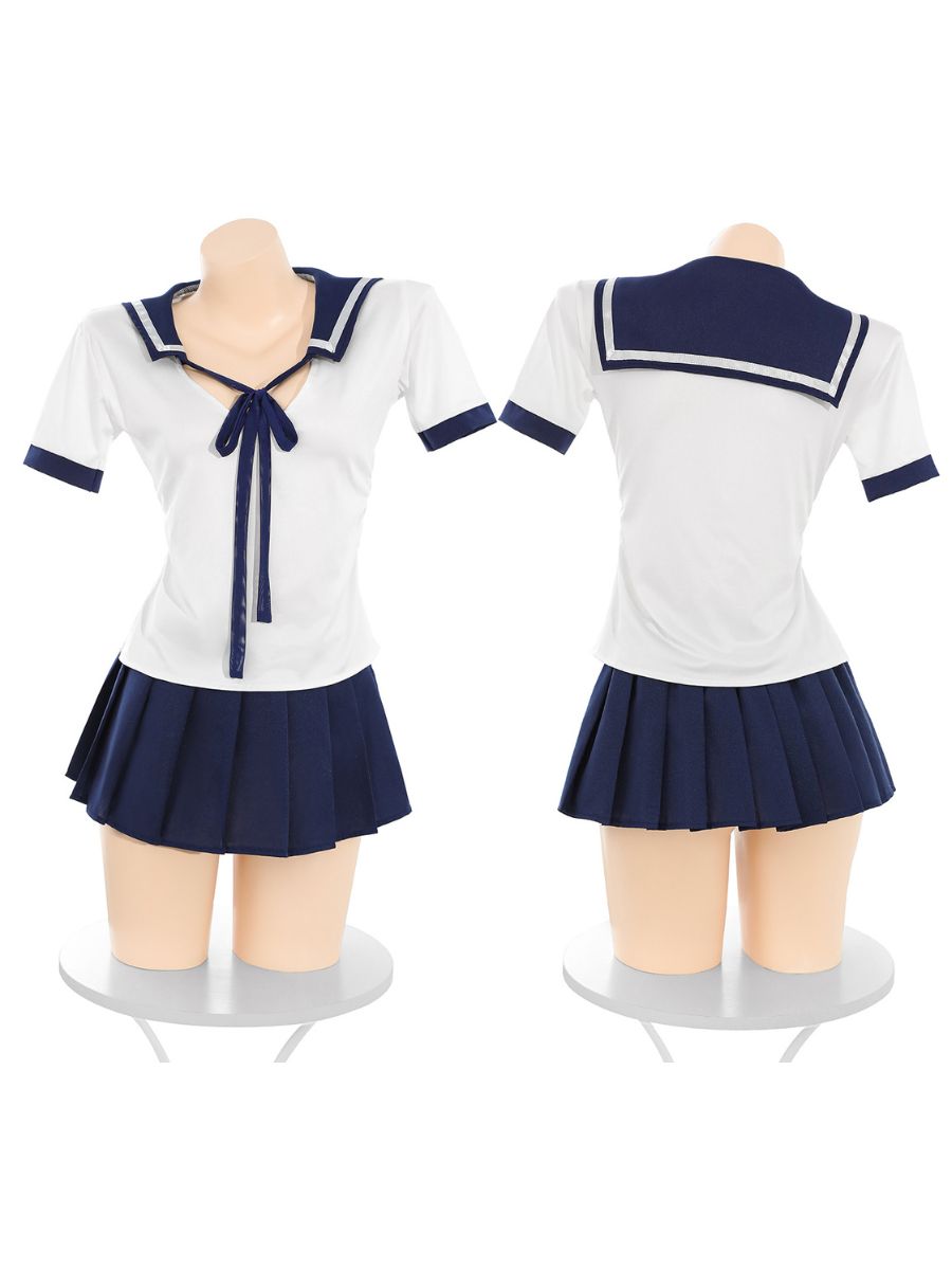 Anime School Girl Cosplay Costume Japanese Sailor Style Top and Skirt Set 