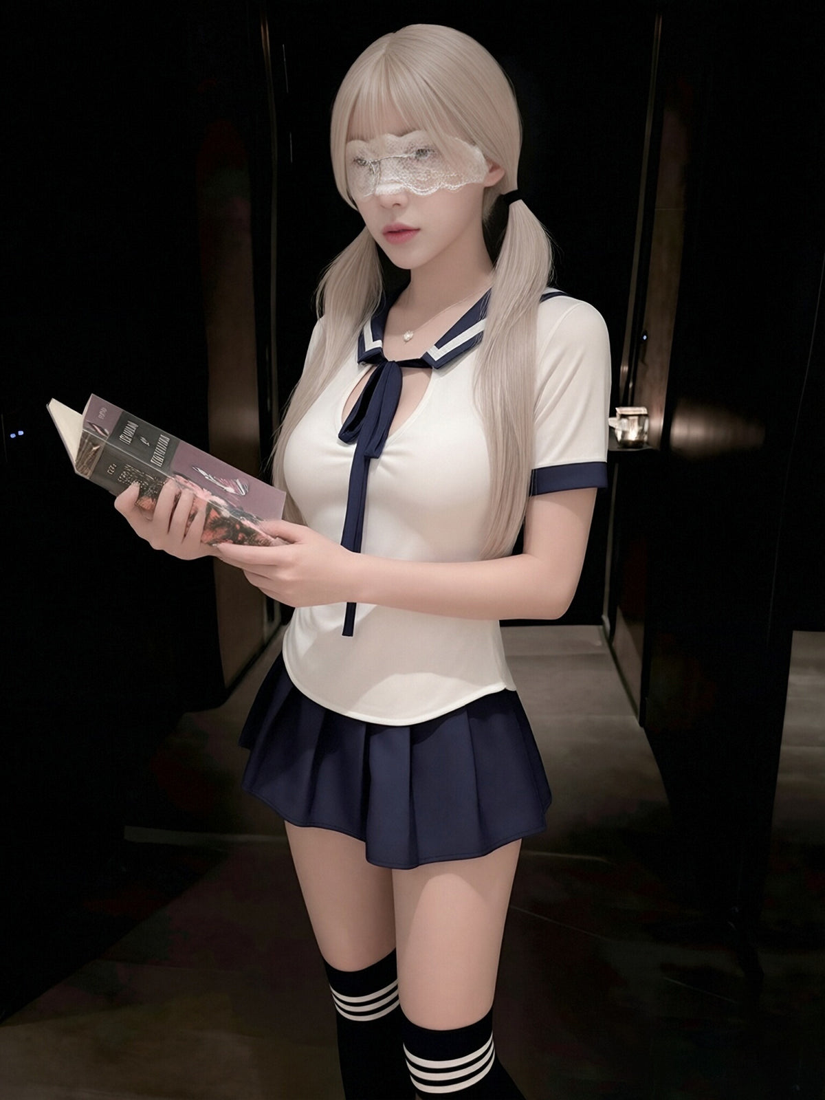 Anime School Girl Cosplay Costume Japanese Sailor Style Top and Skirt Set 