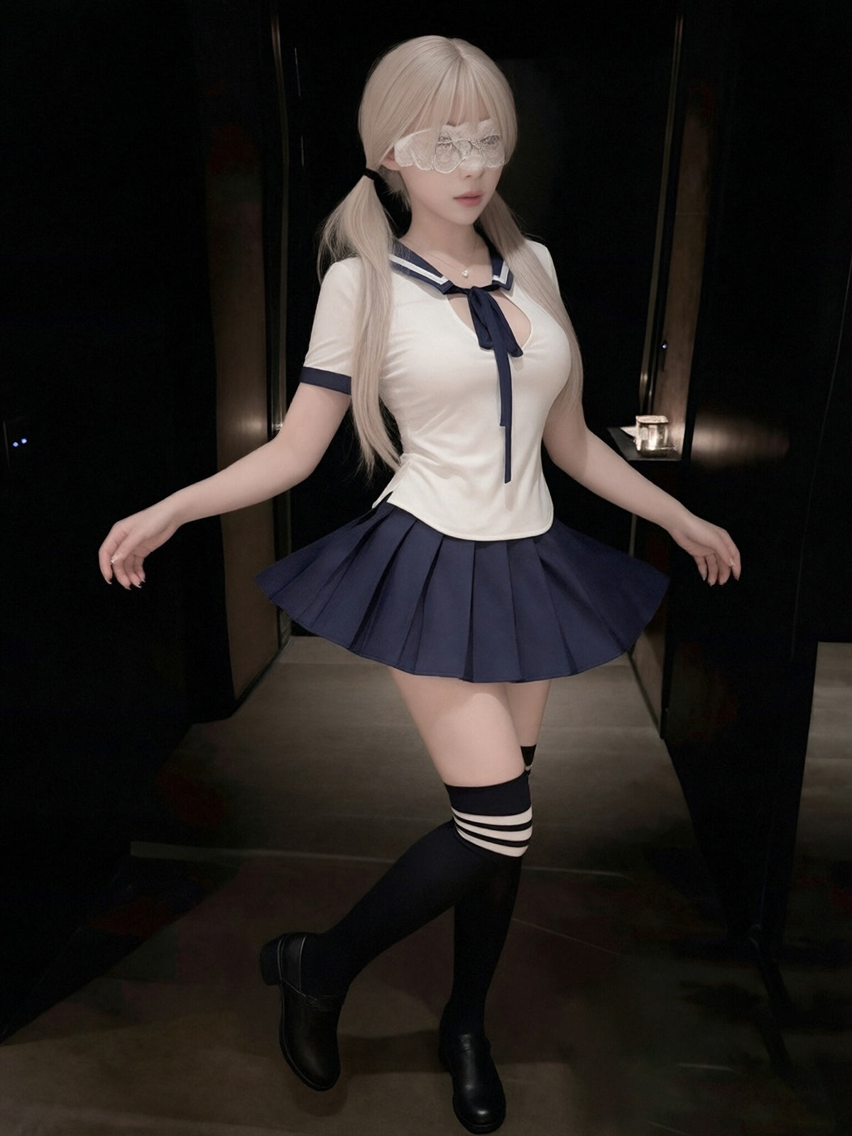 Anime School Girl Cosplay Costume Japanese Sailor Style Top and Skirt Set 