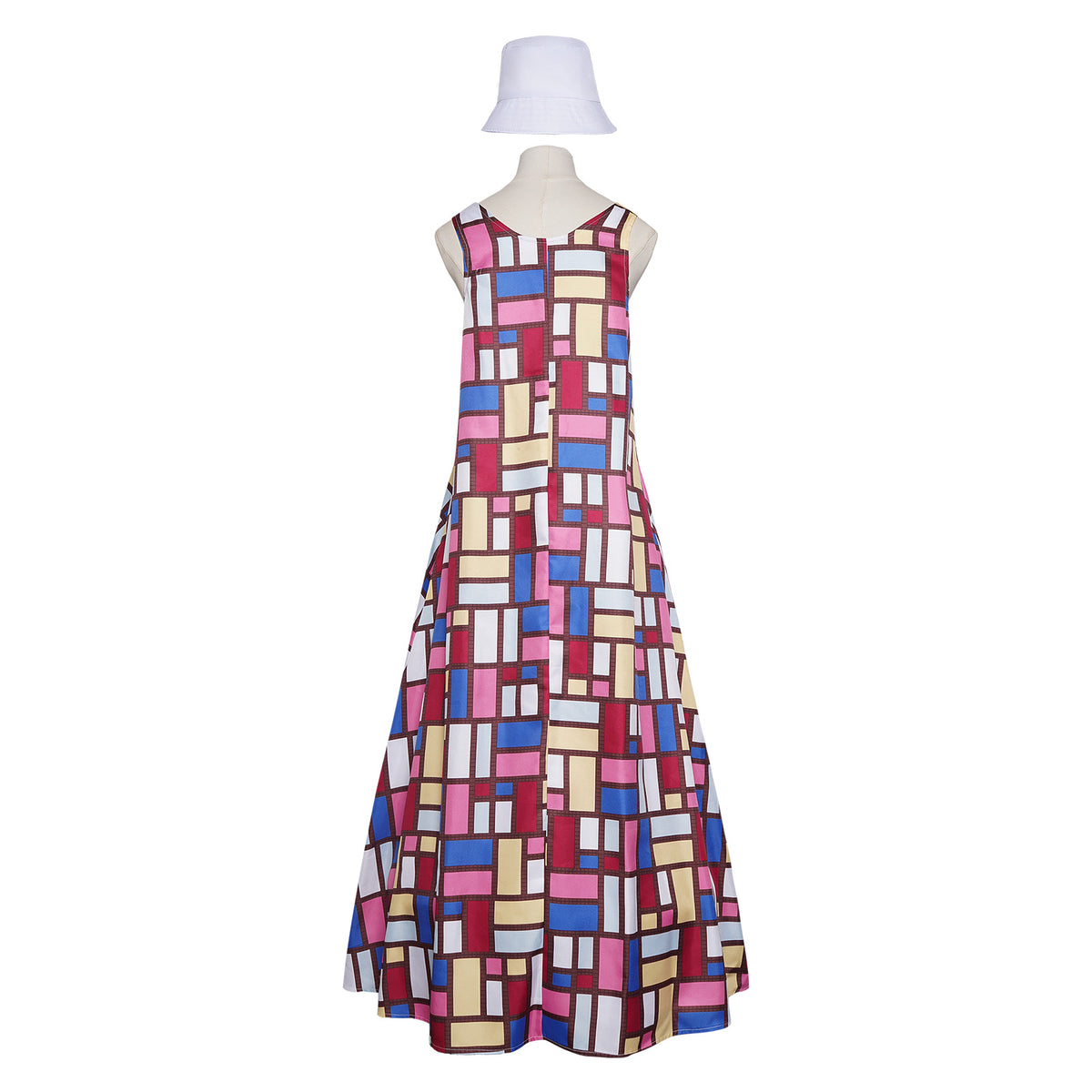 The Devil Wears Prada 2 Andy Sachs Costume Colorful Geometric Print Sleeveless Maxi Dress with Hat 