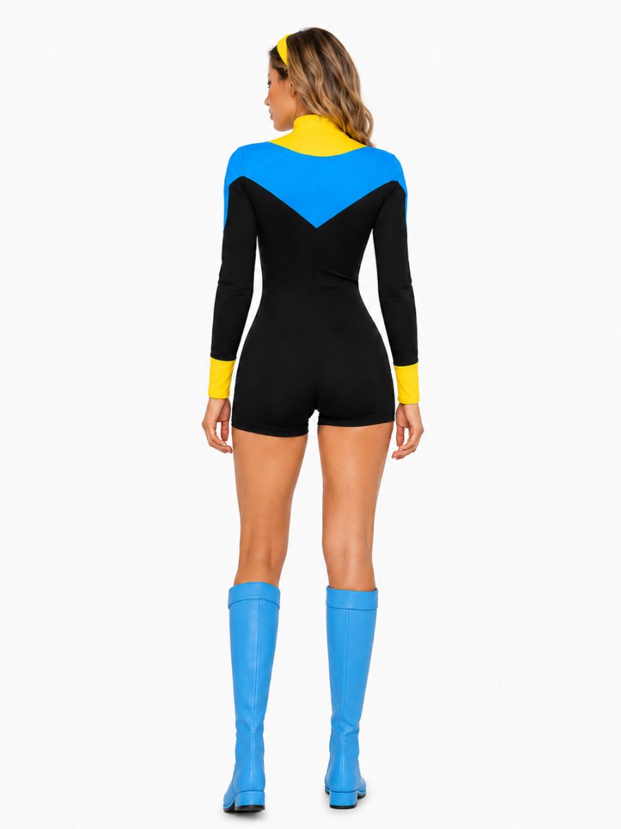 Invincible Mark Grayson Costume for Women Superheroine Long Sleeve Color Block Romper