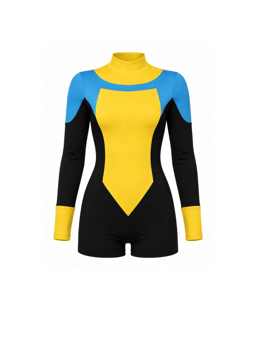 Invincible Mark Grayson Costume for Women Superheroine Long Sleeve Color Block Romper