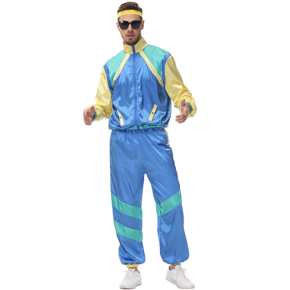 Couple 80s Tracksuit Hip Hop Disco Costume Color Block Jacket and