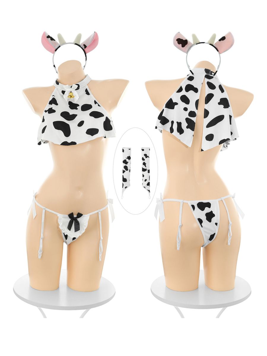 Kawaii Cow Pattern Bikini Lingerie Set Sexy Anime Cosplay Outfit for Women