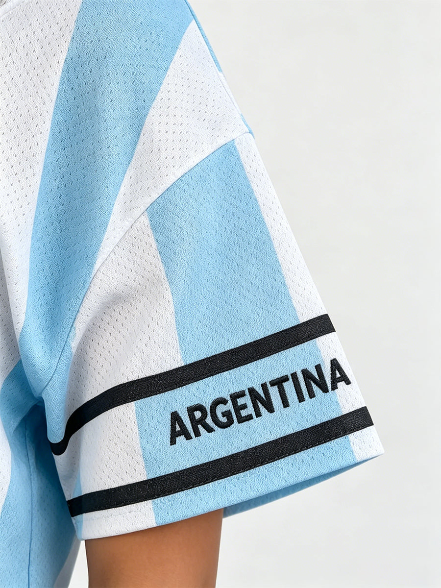 Custom Number Argentina Cropped Soccer Jersey 2026 World Cup Women's Off Shoulder Lace Trim Top 