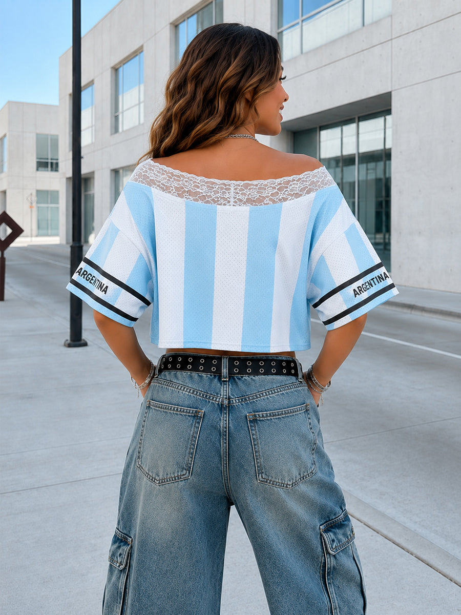 Custom Number Argentina Cropped Soccer Jersey