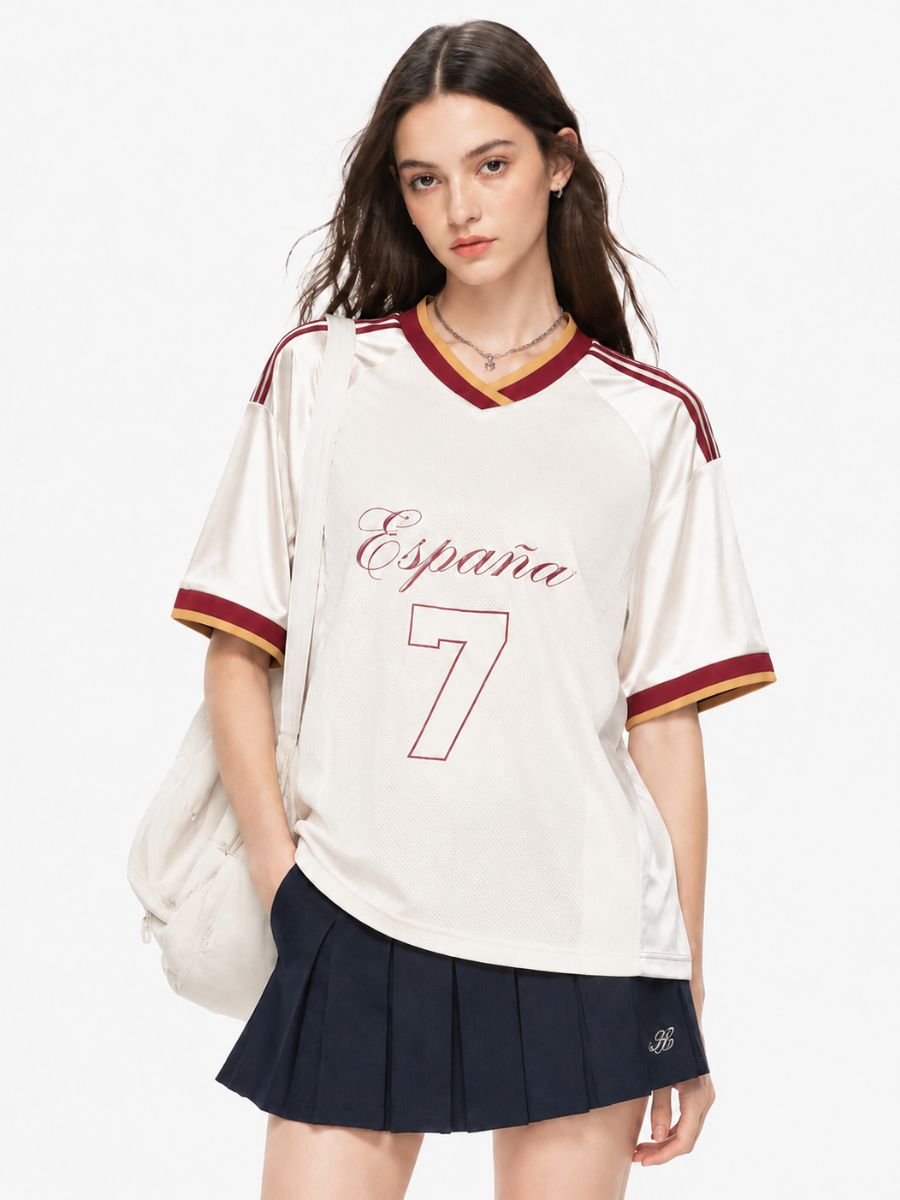 Custom Number Spain Soccer Jersey 2026 World Cup Women's Blokette Oversized V Neck T-Shirt 