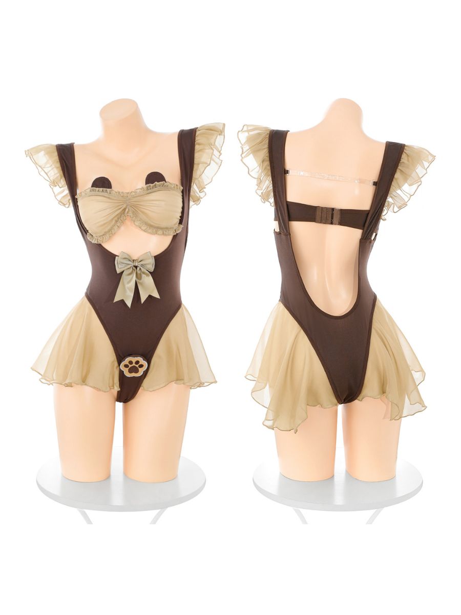 Cute Teddy Bear Cosplay Bodysuit Kawaii Brown Animal Teddy Outfit