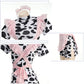 Cute Cow Maid Costume Anime Cow Print Lingerie Set Pink Mesh Maid Apron Babydoll Dress
