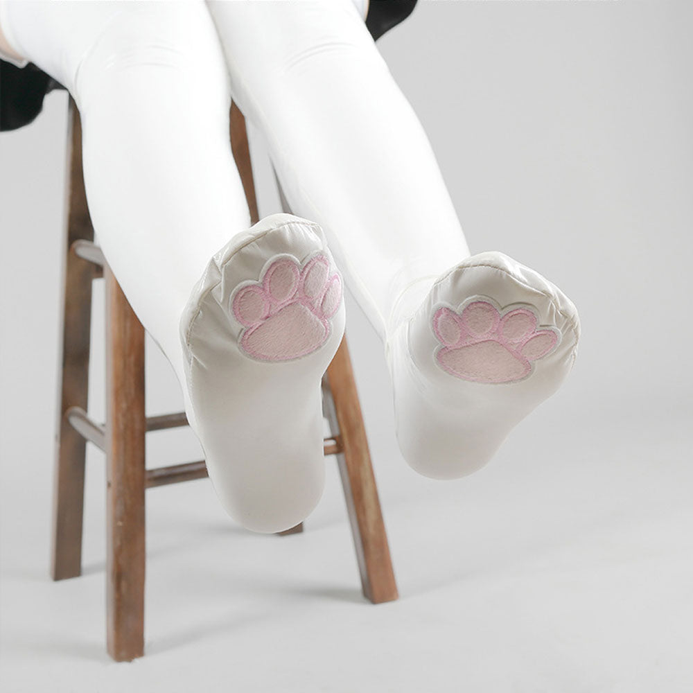 Cute Latex Thigh High Stocking 2 Color Shiny Faux Leather Cat Paw