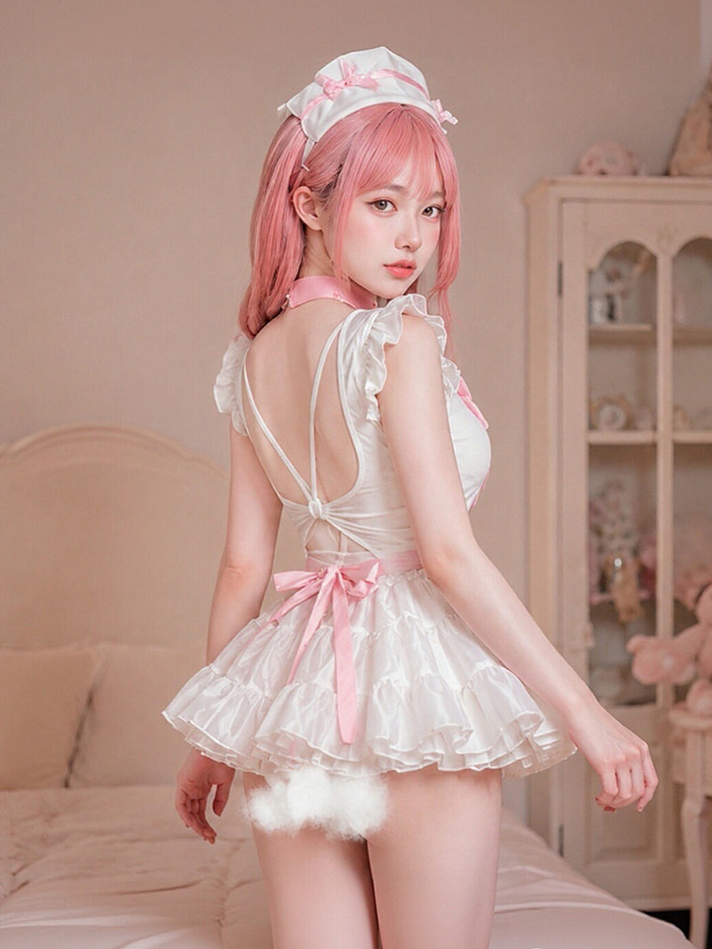 Kawaii Nurse Cosplay Costume Set White Apron Maid Uniform