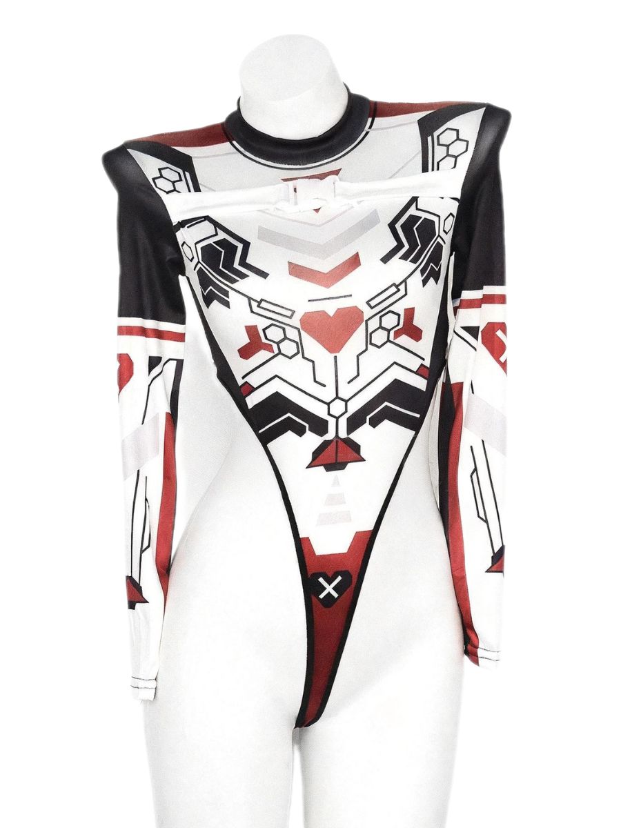 Cyber High Cut Bodysuit Long Sleeves Zipper Up Rave Leotard for Festival