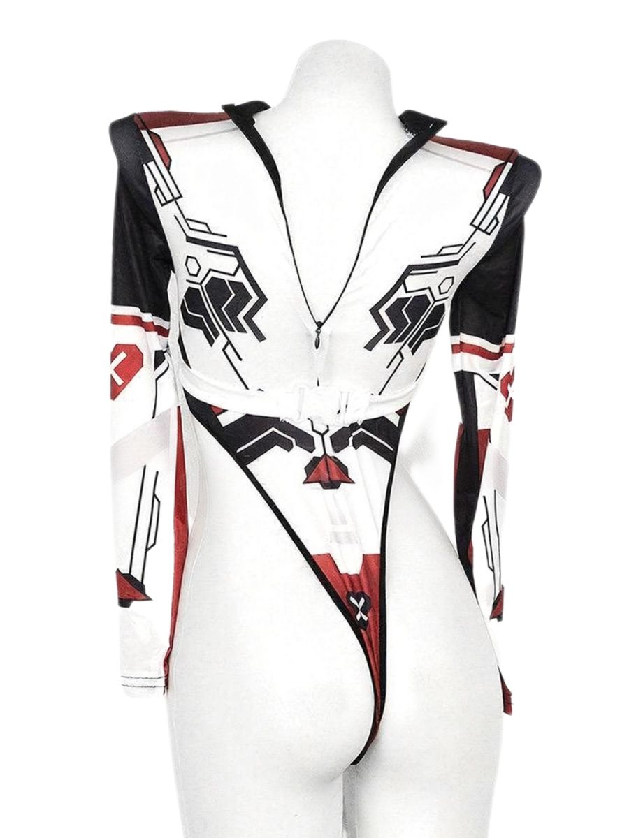 Cyber High Cut Bodysuit Long Sleeves Zipper Up Rave Leotard for Festival