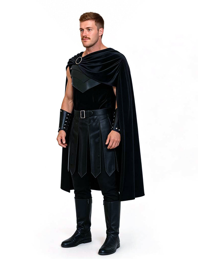 The Odyssey Agamemnon Costume Black Faux Leather Spartan Soldier Cosplay Outfit
