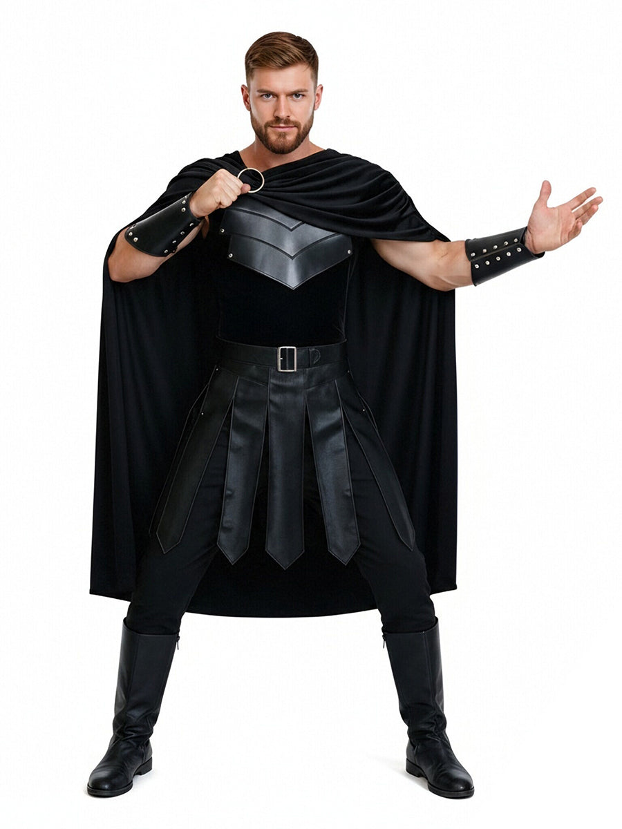 The Odyssey Agamemnon Costume Black Faux Leather Spartan Soldier Cosplay Outfit