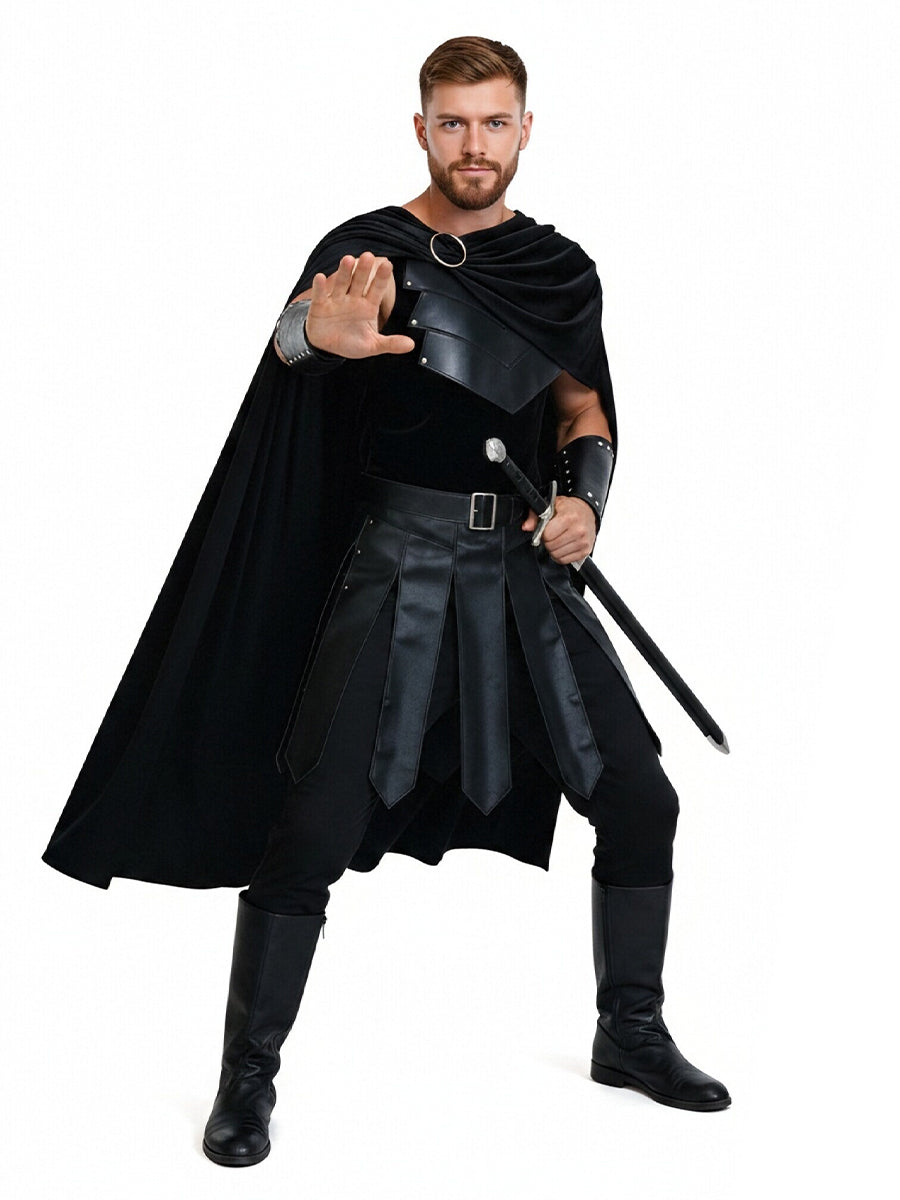 The Odyssey Agamemnon Costume Black Faux Leather Spartan Soldier Cosplay Outfit