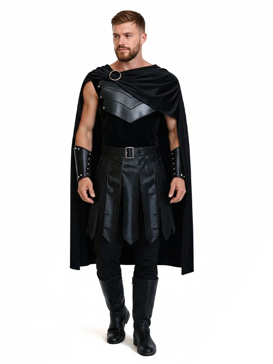 The Odyssey Agamemnon Costume Black Faux Leather Spartan Soldier Cosplay Outfit