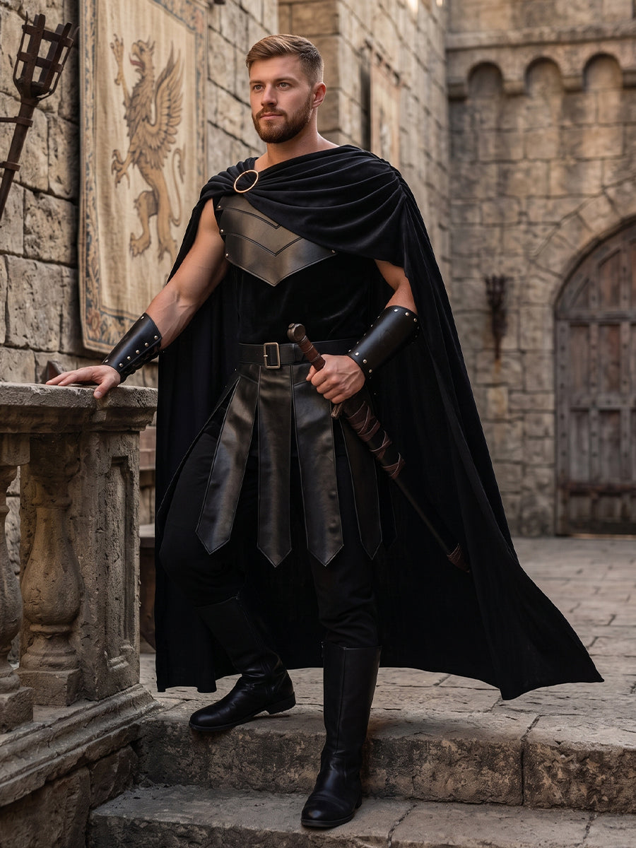 The Odyssey Agamemnon Costume Black Faux Leather Spartan Soldier Cosplay Outfit
