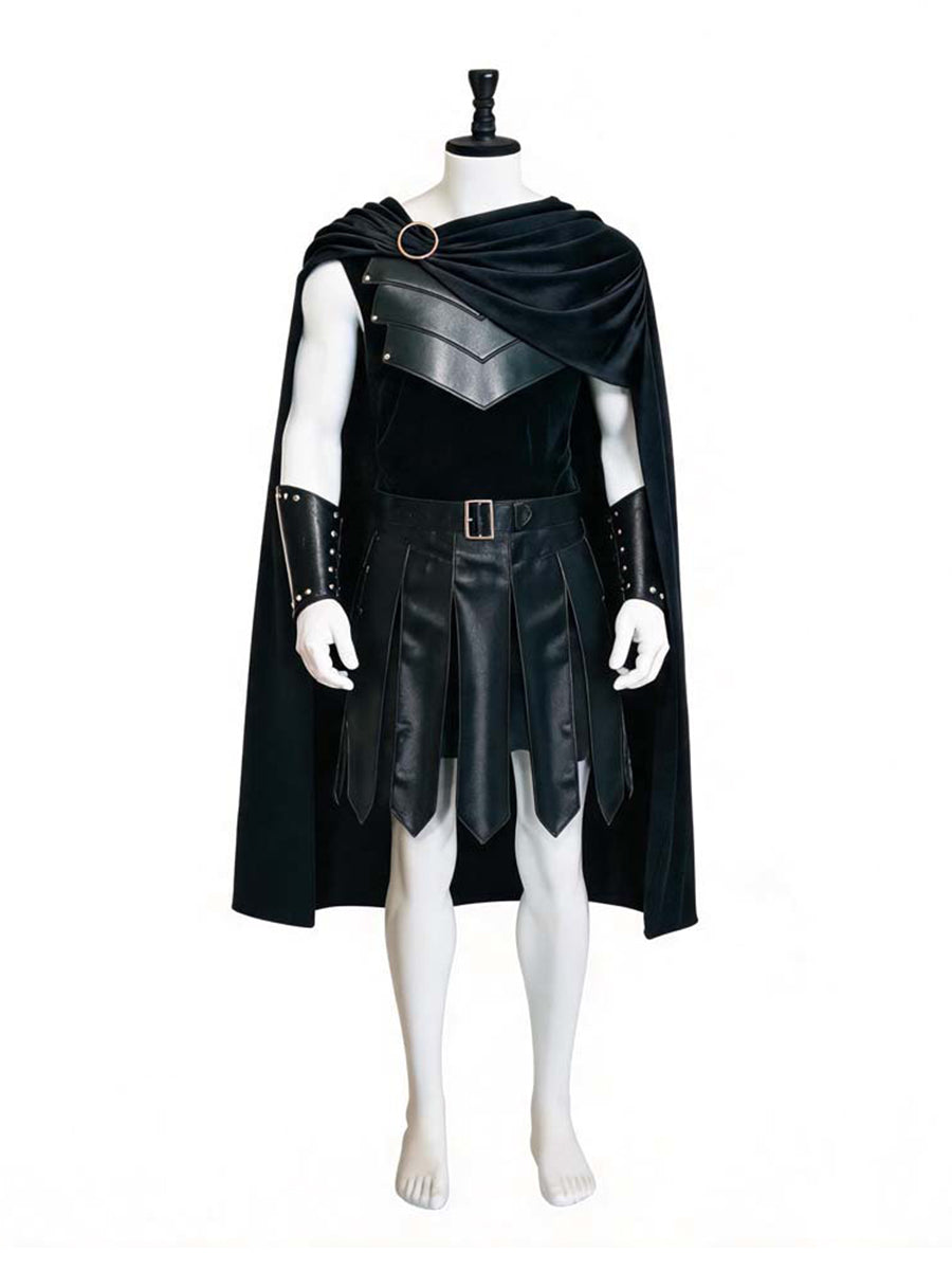 The Odyssey Agamemnon Costume Black Faux Leather Spartan Soldier Cosplay Outfit