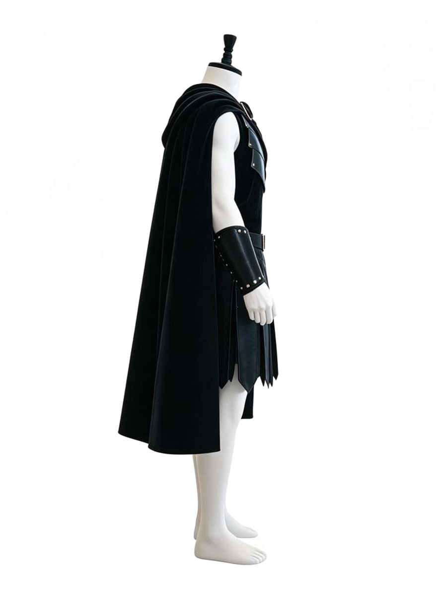 The Odyssey Agamemnon Costume Black Faux Leather Spartan Soldier Cosplay Outfit