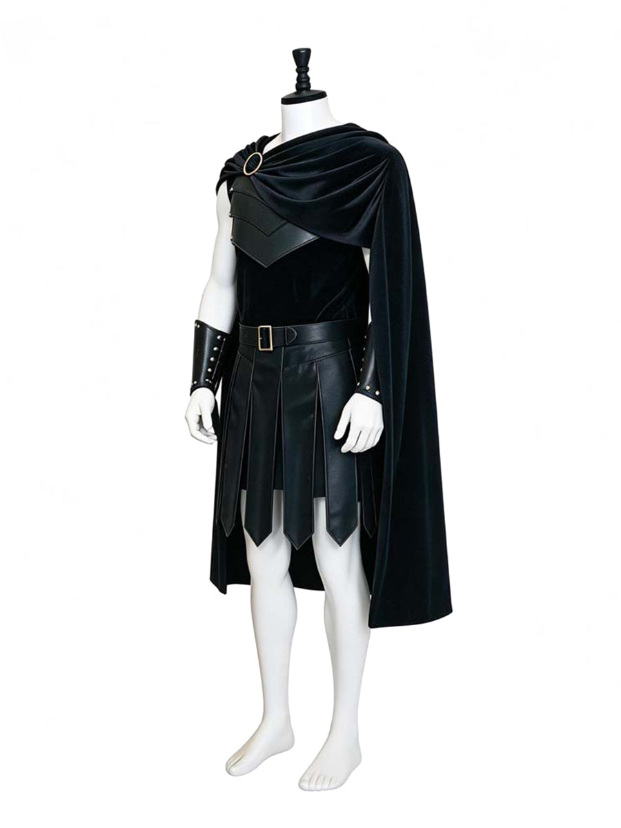 The Odyssey Agamemnon Costume Black Faux Leather Spartan Soldier Cosplay Outfit