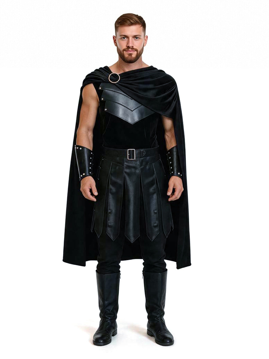 The Odyssey Agamemnon Costume Black Faux Leather Spartan Soldier Cosplay Outfit