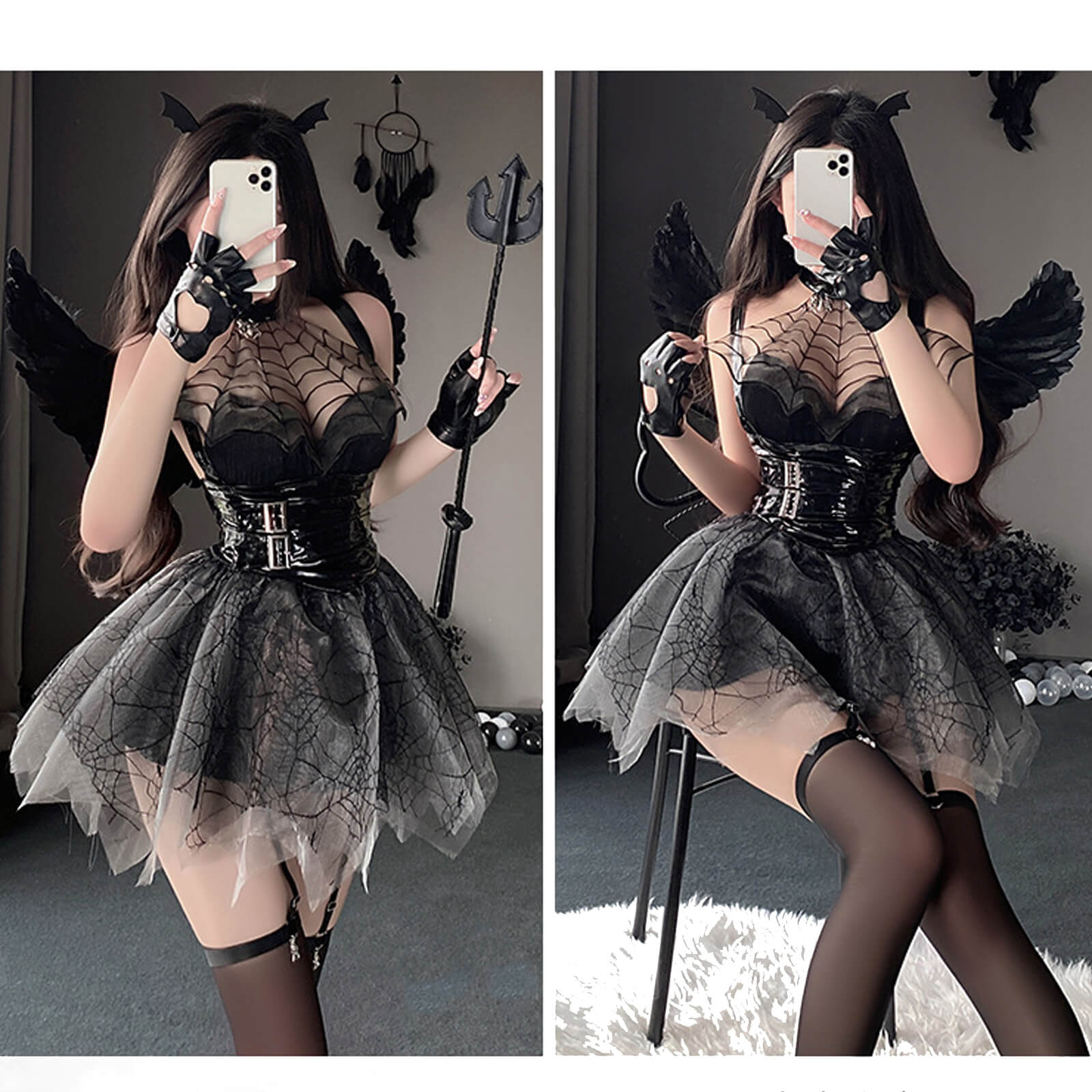 Sexy Spiderweb Mesh Lingerie Dress