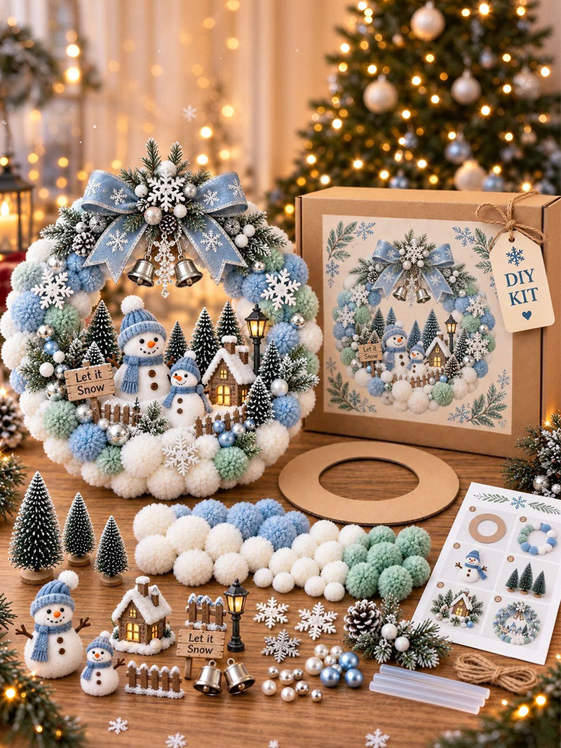 Christmas Wreath DIY Craft Kit Pom-Pom Holiday Door Decor Gift Box 