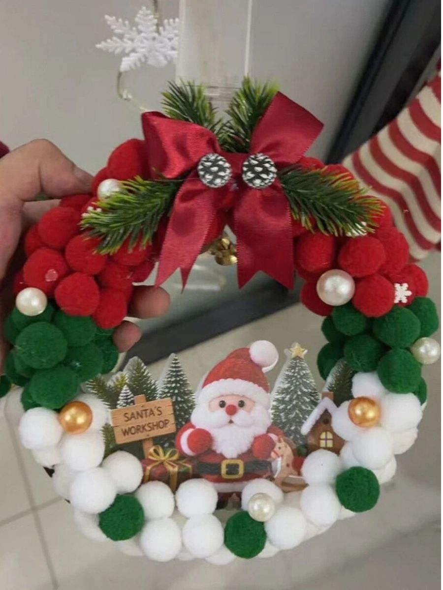 Christmas Wreath DIY Craft Kit Pom-Pom Holiday Door Decor Gift Box 