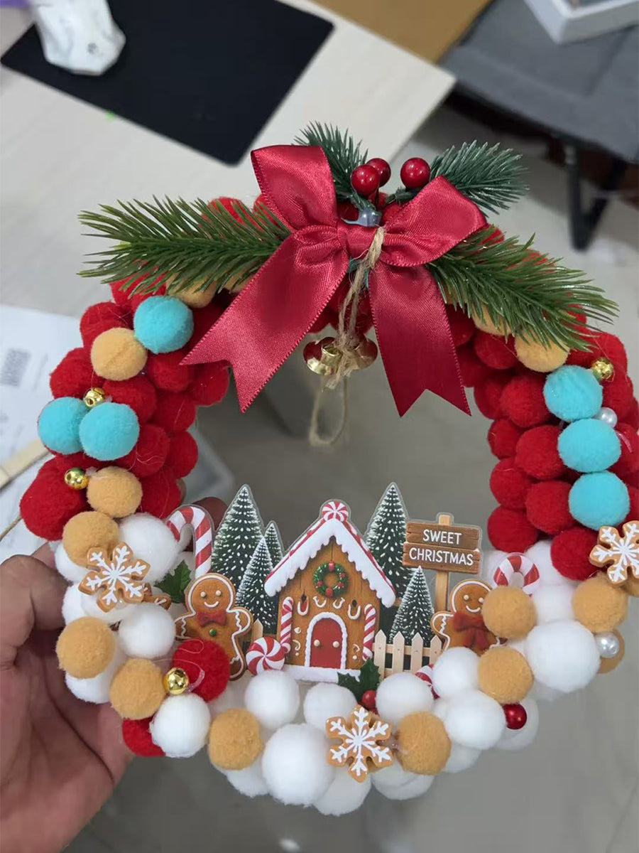 Christmas Wreath DIY Craft Kit Pom-Pom Holiday Door Decor Gift Box 