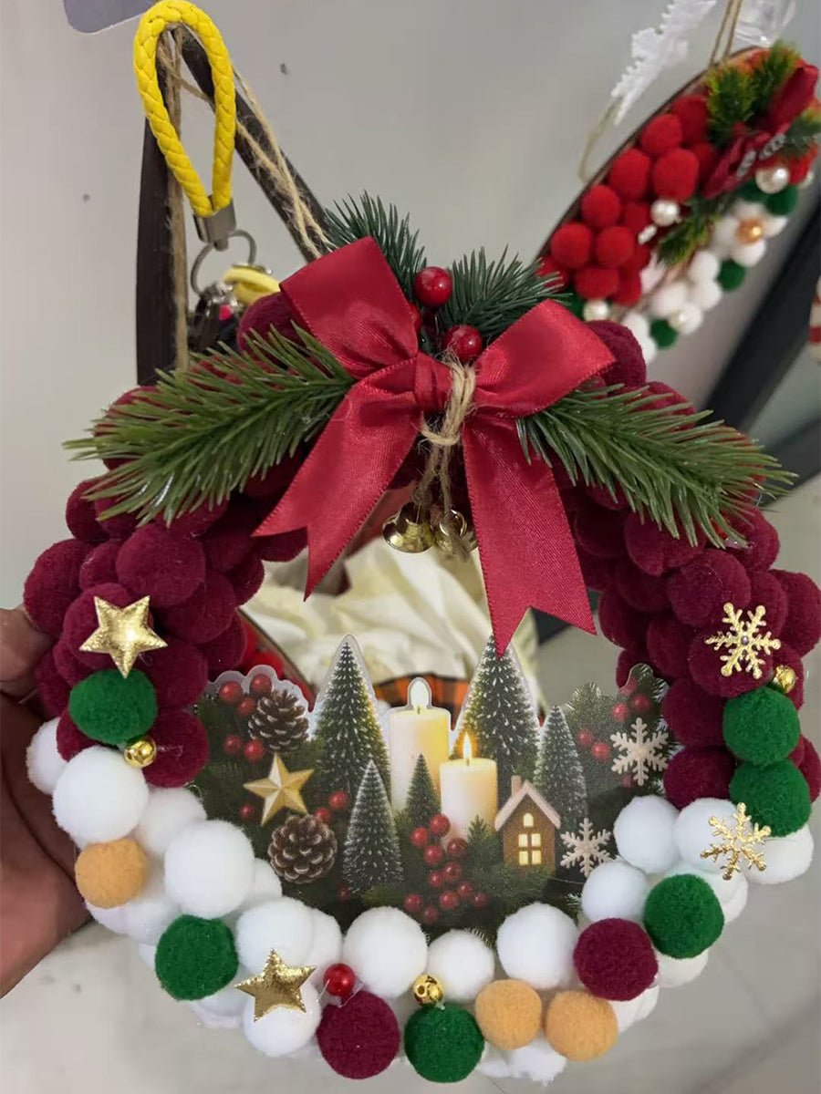 Christmas Wreath DIY Craft Kit Pom-Pom Holiday Door Decor Gift Box 