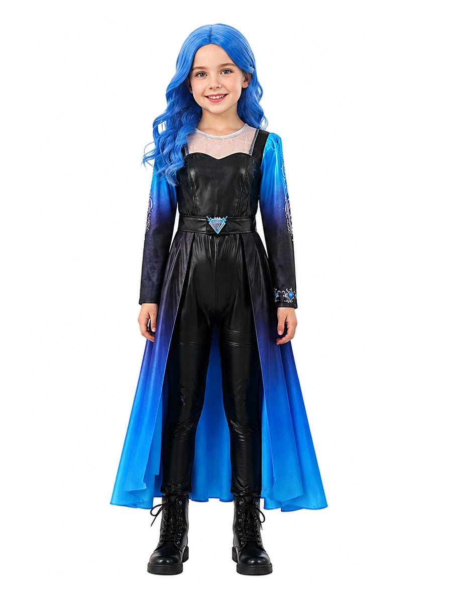 Descendants 5 Evil Chloe Costume for Kids and Adults Descendants Wicked Wonderland Princess Blue Faux Leather Cosplay Outfit