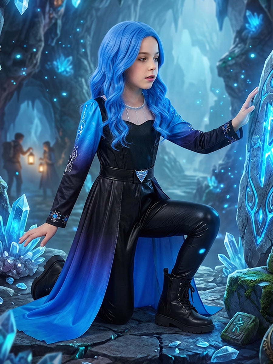 Descendants 5 Evil Chloe Costume for Kids and Adults Descendants Wicked Wonderland Princess Blue Faux Leather Cosplay Outfit